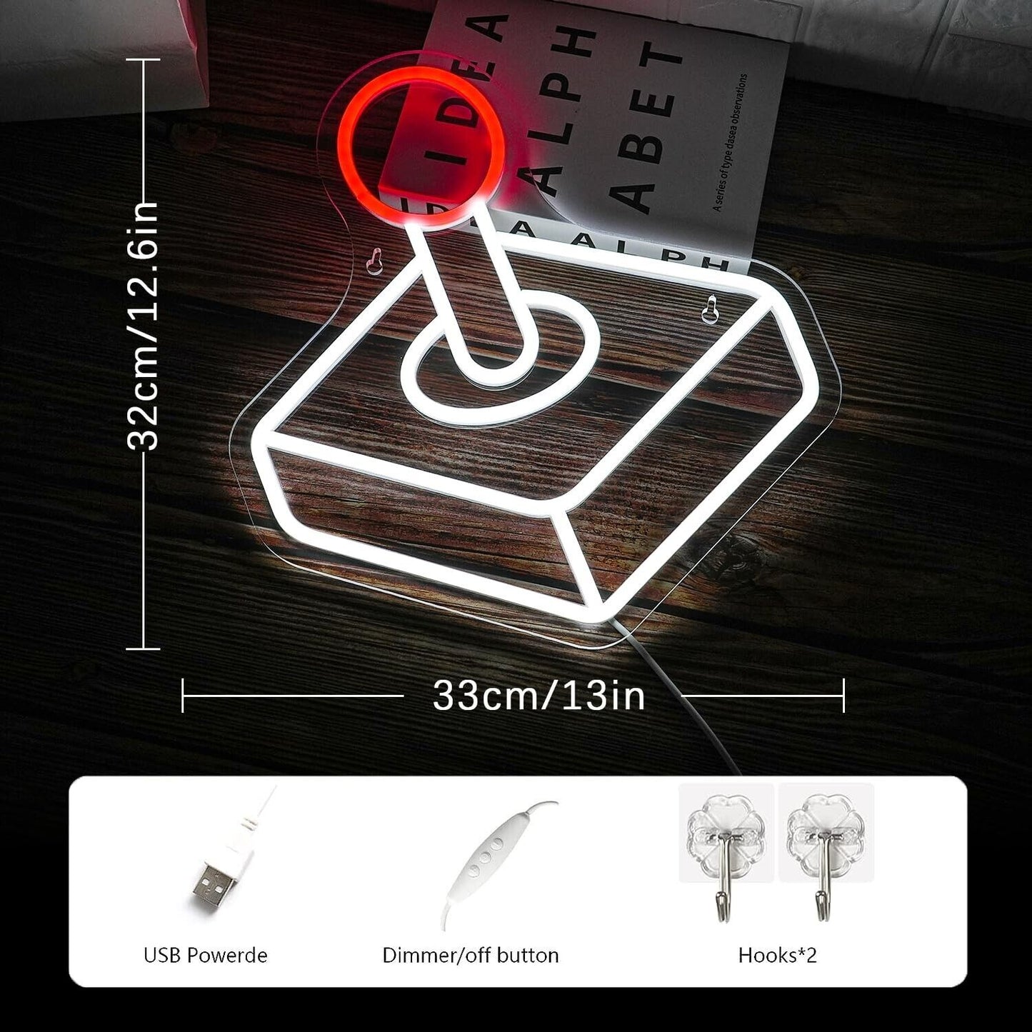 Retro Joystick Neon Sign Arcade Classic Rocker LED Neon Lights Dimmable Game ...