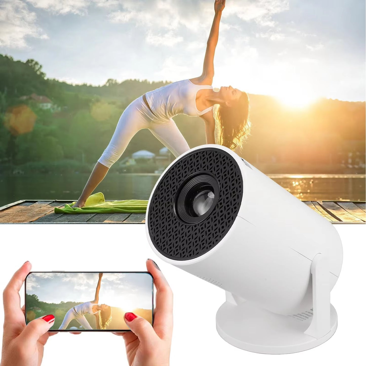 Projector White Wireless Fidelity 270° Adjustable LED 1080P Portable Movie Projector for Android Phone USB TV Stick Laptop