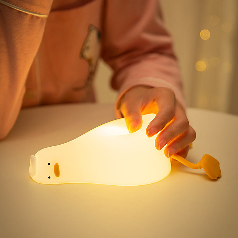 Lie Flat Duck Silicone Night Light Children'S Bedside Table Lamp LED Smart with Sleep Night Light Pat Dimming Atmosphere Table Lamp Gift
